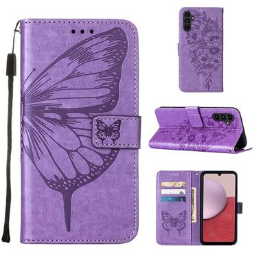 Peňaženkové kožené puzdro Butterfly na Samsung Galaxy A24/A25 5G - Fialová