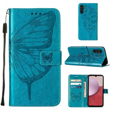 Peňaženkové kožené puzdro Butterfly na Samsung Galaxy A24/A25 5G - Modrá