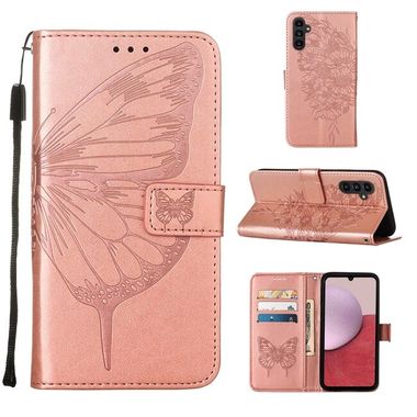 Peňaženkové kožené puzdro Butterfly na Samsung Galaxy A24/A25 5G - Ružové zlato