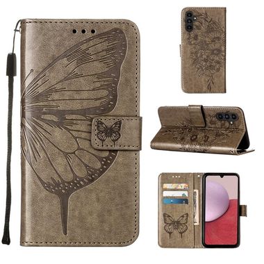 Peňaženkové kožené puzdro Butterfly na Samsung Galaxy A24/A25 5G - Šedá