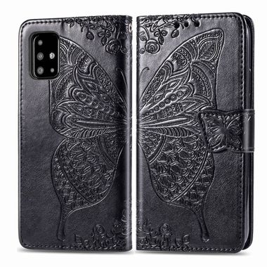 Peňaženkové kožené puzdro Butterfly na Samsung Galaxy A71 - Čierna