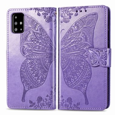 Peňaženkové kožené puzdro Butterfly na Samsung Galaxy A71 - Svetlá fialová