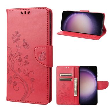 Peňaženkové kožené puzdro BUTTERFLY na Samsung Galaxy S23 5G – Červená