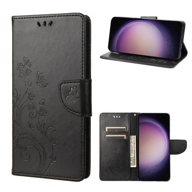 Peňaženkové kožené puzdro BUTTERFLY na Samsung Galaxy S23 5G – Čierna