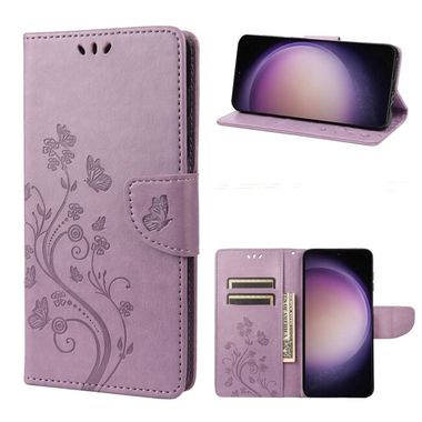 Peňaženkové kožené puzdro BUTTERFLY na Samsung Galaxy S23 5G – Svetlofialová