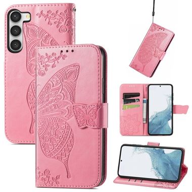 Peňaženkové kožené puzdro BUTTERFLY na Samsung Galaxy S23 Ultra 5G – Ružová