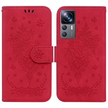 Peňaženkové kožené puzdro BUTTERFLY na Xiaomi 12T / 12T Pro – Červená