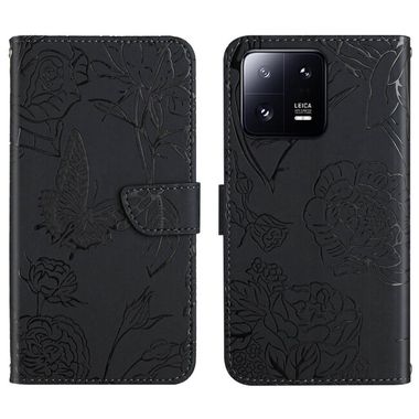 Peňaženkové kožené puzdro BUTTERFLY na Xiaomi 13 – Čierna
