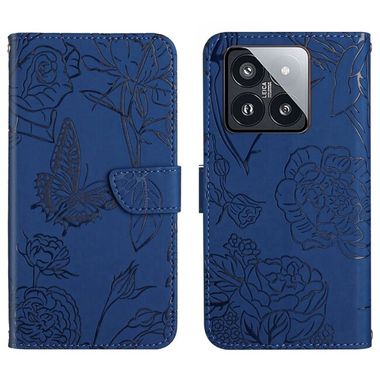 Peňaženkové kožené puzdro Butterfly na Xiaomi 14 - Modrá