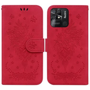 Peňaženkové kožené puzdro BUTTERFLY na Xiaomi Redmi 10C – Červená