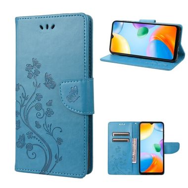 Peňaženkové kožené puzdro BUTTERFLY na Xiaomi Redmi 10C – Modrá