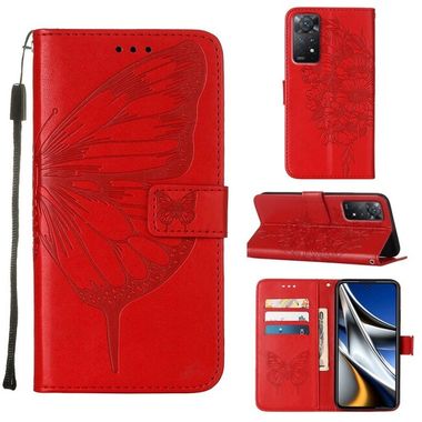 Peňaženkové kožené puzdro BUTTERFLY na Xiaomi Redmi Note 11 Pro - Červená