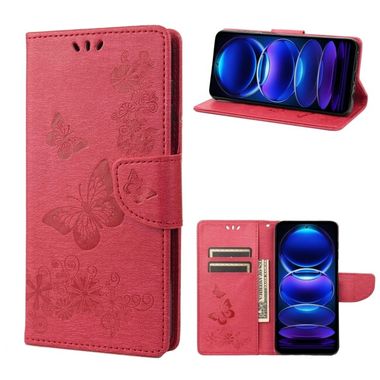 Peňaženkové kožené puzdro BUTTERFLY na Xiaomi Redmi Note 12 5G – Červená