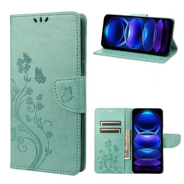 Peňaženkové kožené puzdro Butterfly Pattern na Xiaomi Redmi Note 12 Pro 5G – Zelená