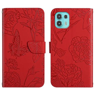 Peňaženkové kožené puzdro Butterfly Peony na Motorola Edge 20 Lite - Červená