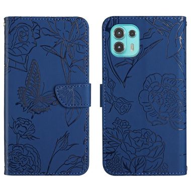 Peňaženkové kožené puzdro Butterfly Peony na Motorola Edge 20 Lite - Modrá