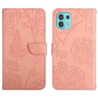 Peňaženkové kožené puzdro Butterfly Peony na Motorola Edge 20 Lite - Ružová