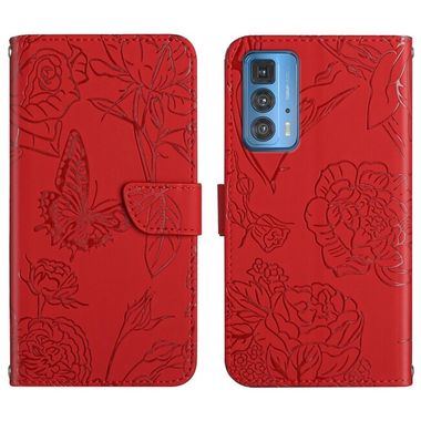 Peňaženkové kožené puzdro Butterfly Peony na Motorola Edge 20 Pro - Červená