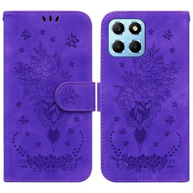 Peňaženkové kožené puzdro Butterfly Rose na Honor X8 5G/X6 - Fialová