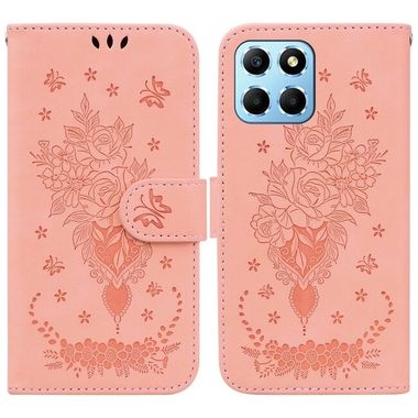 Peňaženkové kožené puzdro Butterfly Rose na Honor X8 5G/X6 - Ružová