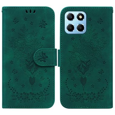 Peňaženkové kožené puzdro Butterfly Rose na Honor X8 5G/X6 - Zelená