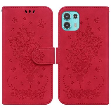 Peňaženkové kožené puzdro Butterfly Rose na Motorola Edge 20 Lite - Červená