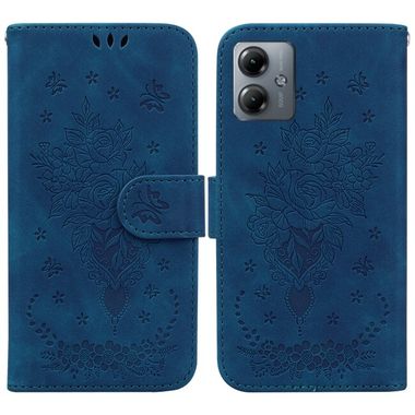 Peňaženkové kožené puzdro Butterfly Rose na Motorola G14 - Modrá
