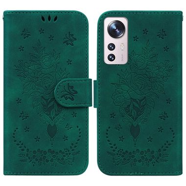 Peňaženkové kožené puzdro Butterfly Rose na Xiaomi 12 Pro - Zelená