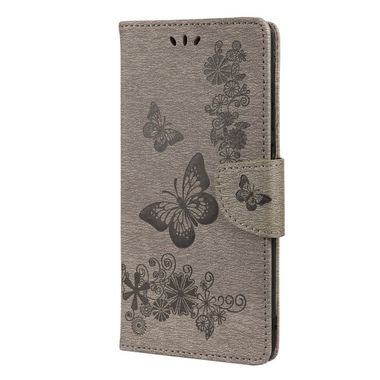 Peňaženkové kožené puzdro BUTTERFLY Xiaomi Redmi 10 - Šedá