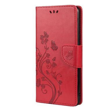 Peňaženkové kožené puzdro BUTTERFLY na Xiaomi Redmi Note 10 5G - Červená