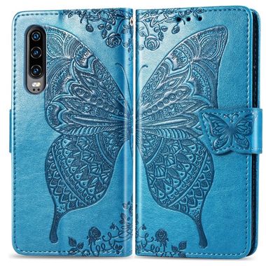 Peňaženkové kožené puzdro Butterflyna Huawei P30 – Modrá