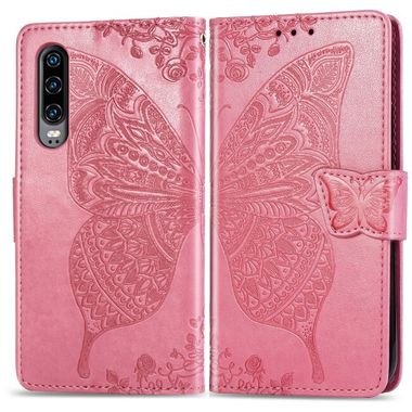 Peňaženkové kožené puzdro Butterflyna Huawei P30 – Ružová