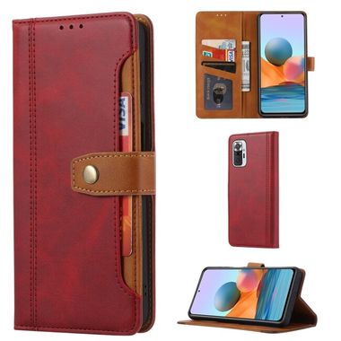 Peňaženkové kožené puzdro Calf Fold na Xiaomi Redmi Note 10/10S - Červená