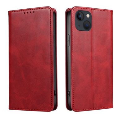 Peňaženkové kožené puzdro CALF na iPhone 14 Plus - Červená