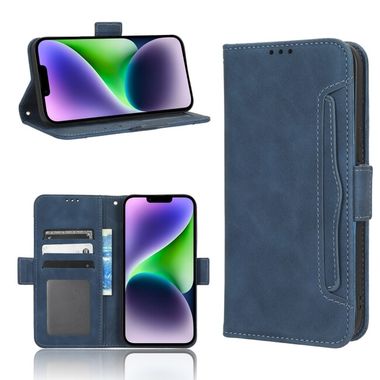 Peňaženkové kožené puzdro Calf na iPhone 15 - Modrá