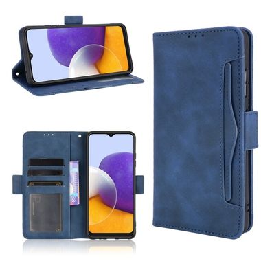 Peňaženkové kožené puzdro CALF PATTERN na Samsung Galaxy A22 5G - Modrá