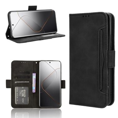 Peňaženkové kožené puzdro Calf Slots na Xiaomi 14 Pro - Čierna