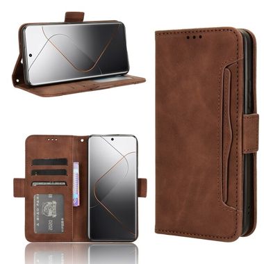 Peňaženkové kožené puzdro Calf Slots na Xiaomi 14 Pro - Hnedá