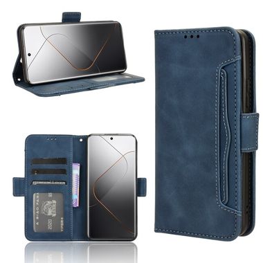 Peňaženkové kožené puzdro Calf Slots na Xiaomi 14 Pro - Modrá