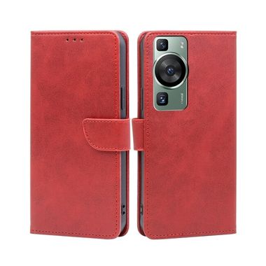 Peňaženkové kožené puzdro Calf Texture Buckle na Huawei P60 Pro - Červená