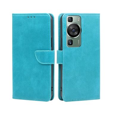 Peňaženkové kožené puzdro Calf Texture Buckle na Huawei P60 Pro - Modrá
