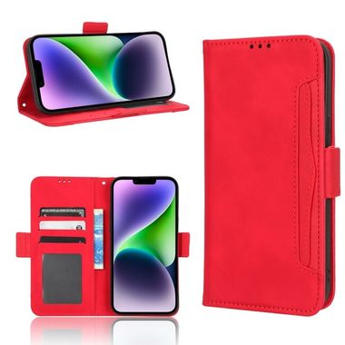 Peňaženkové kožené puzdro Calf Texture na iPhone 15 Plus - Červená
