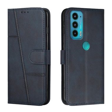 Peňaženkové kožené puzdro Calf Texture na Motorola Edge 20 - Modrá