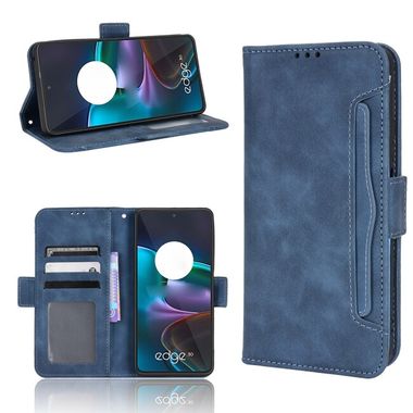 Peňaženkové kožené puzdro Calf Texture na Motorola Edge 30 - Modrá