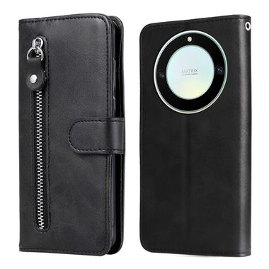 Peňaženkové kožené puzdro Calf Zipper na Honor Magic5 Lite - Čierna