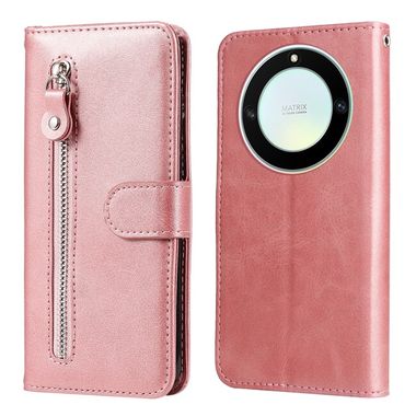 Peňaženkové kožené puzdro Calf Zipper na Honor Magic5 Lite - Ružové zlato