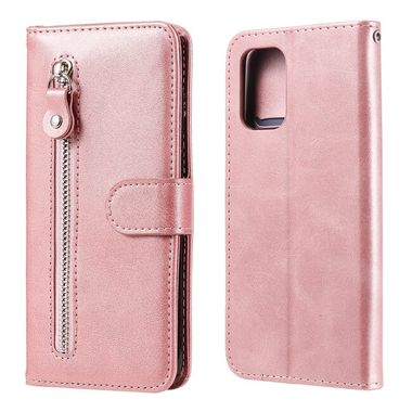 Peňaženkové kožené puzdro Calf Zipper na Xiaomi Redmi Note 10/10S - Ružovo zlatá