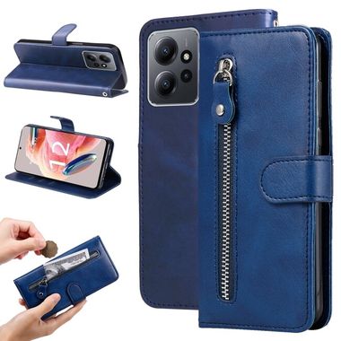 Peňaženkové kožené puzdro Calf Zipper na Xiaomi Redmi Note 12 4G - Modrá