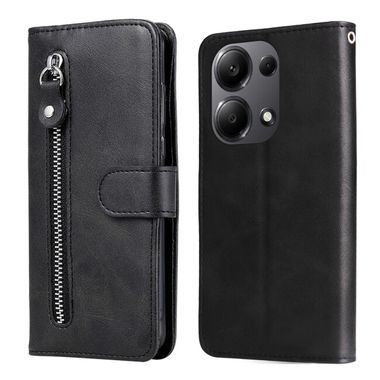 Peňaženkové kožené puzdro Calf Zipper na Xiaomi Redmi Note 13 Pro 4G - Čierna