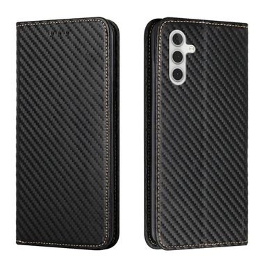 Peňaženkové kožené puzdro Carbon Fiber na Samsung Galaxy A05s - Čierna